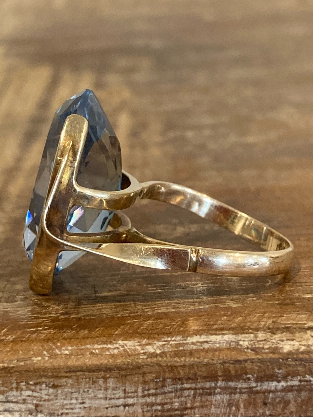 Vintage 14K Gold Abstract Ring Large Blue Oval Gemstone • Size 8.25 • 11 Grams - Picture 6 of 17